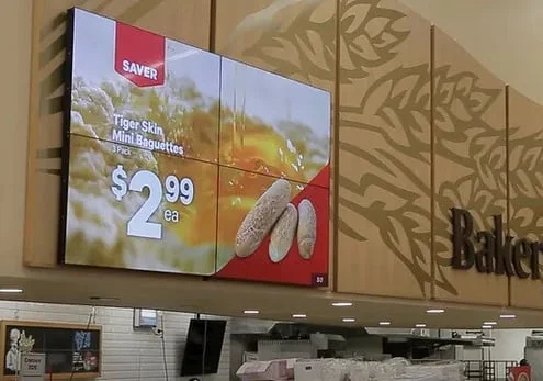 A bakery promotion on a digital signage display
